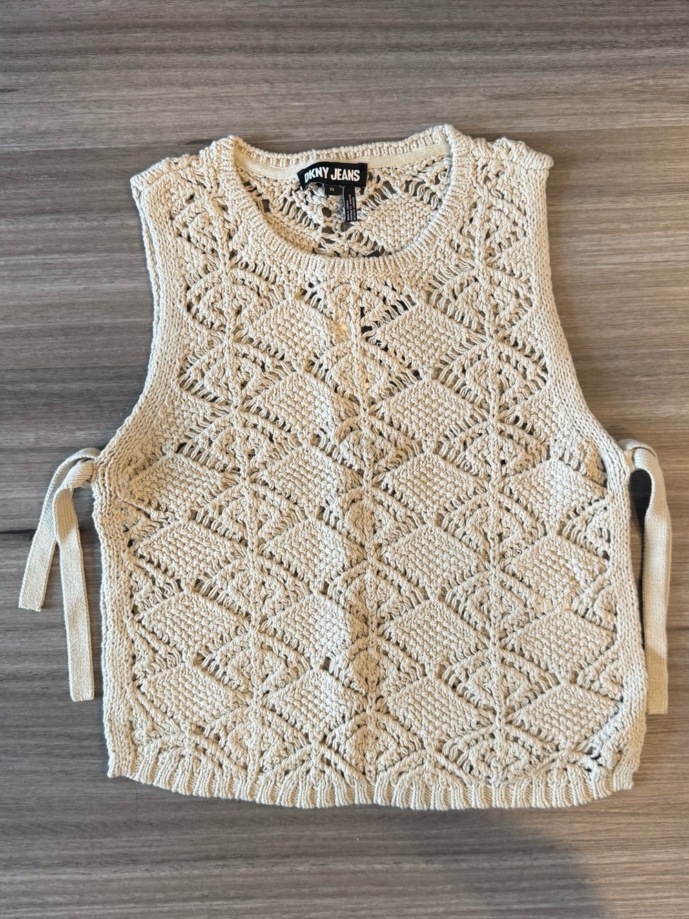 DKNY Jeans Sleeveless Crochet Sweater Top with Side Ties Size XS